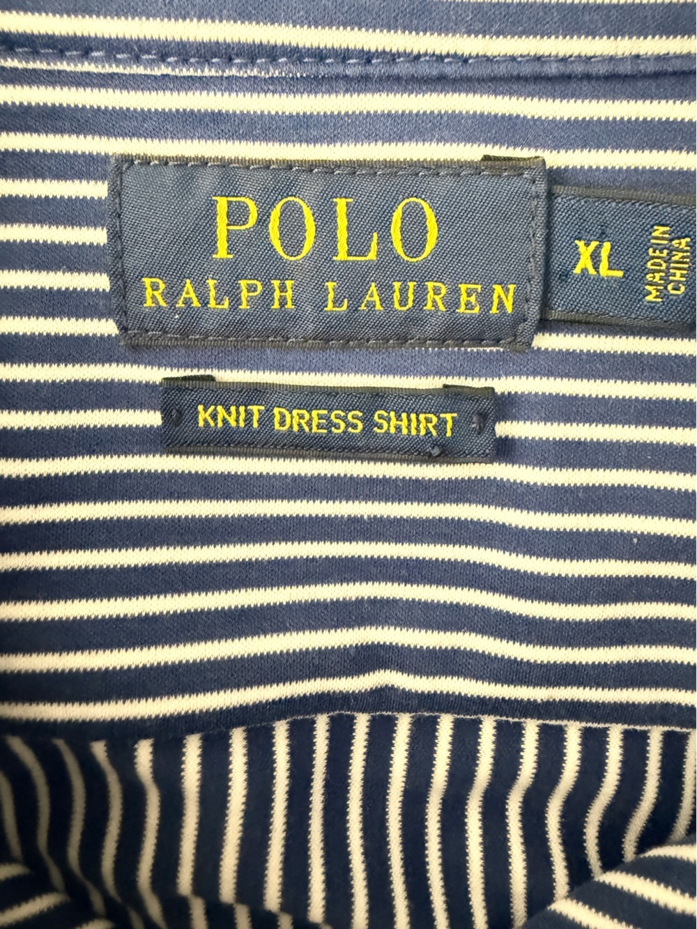 Polo Ralph Lauren Classic Fit Knit Dress Shirt Blue White Stripe Red Pony XL - Picture 12 of 14